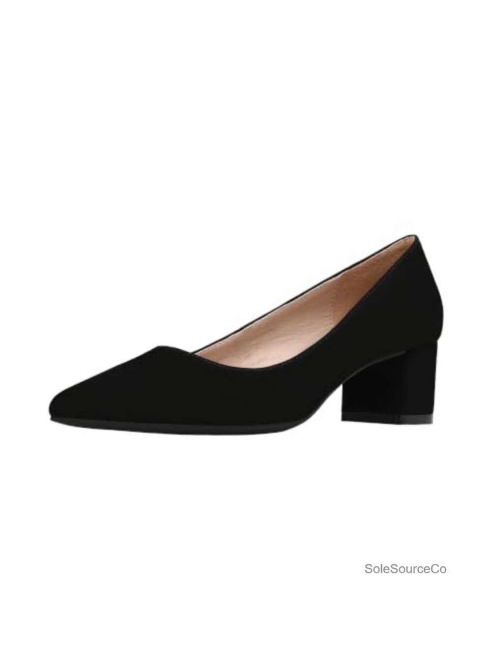 Chunky Low Block Heel Pumps Pointed Toe Slip On Work